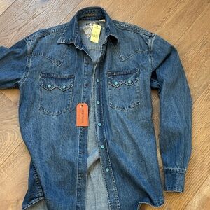 Stetson Western Blue Denim Turquoise Snap Button Down Shirt S